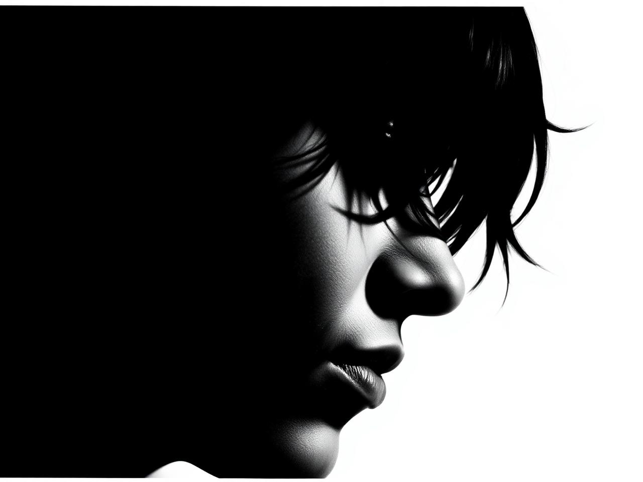 High contrast black and white profile portrait made for the Klinik brand system